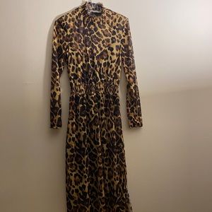 leopard print midi dress with mock neck, size 4